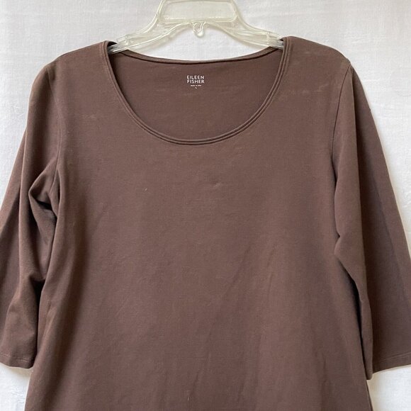 Eileen Fisher Top Womens Large Brown Organic Cotton Stretch Jersey USA Made - Picture 2 of 9